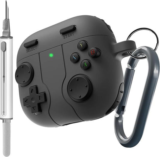 DamonLight Game Case for AirPods 4 Cover Shock-Proof Protective Silicone Case with Cleaning Pen and Keychain Accessories for Apple Airpods 4th Generation (Black)