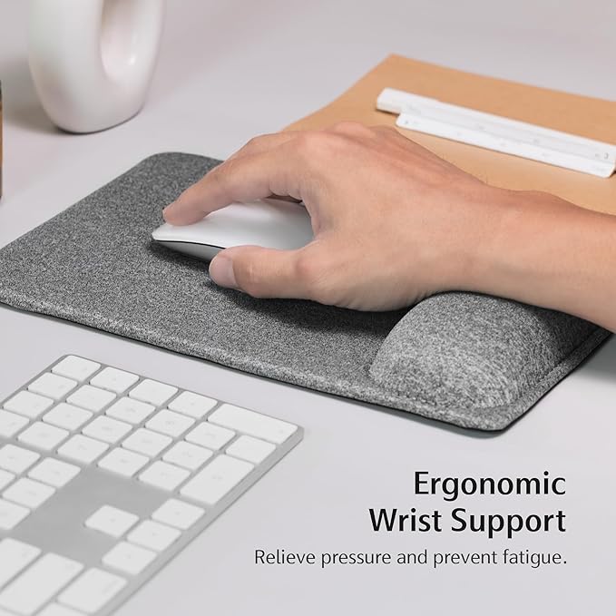 SenseAGE Large Ergonomic Mouse Pad with Wrist Support, Enhanced Comfort & Space, Non-Slip Mouse Mat for Desk, Laptop & Computer, 10.6 x 7.3 inch (Grey)