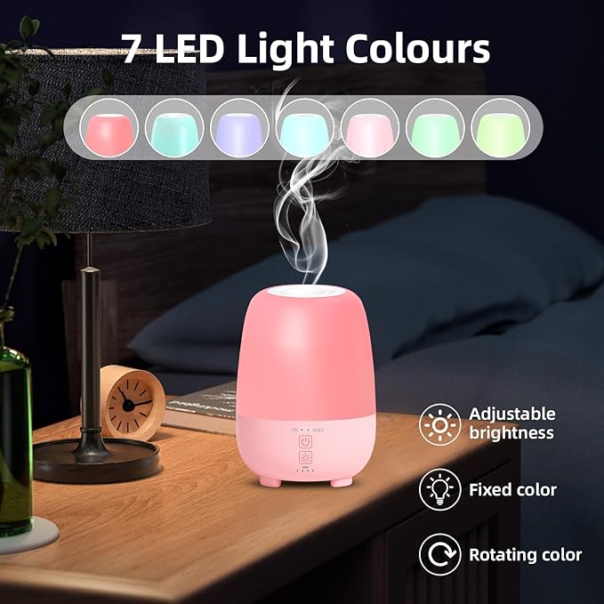 Cordless Essential Oil Diffuser 150ML, Rechargeable Battery, 7H Runtime, 7 LED Lights, Mini Portable Aromatherapy Diffuser for Home, Office, Bathroom, Travel