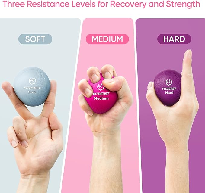 FitBeast Grip Strength Trainer, Finger Exerciser, Stress Balls for Adults 6-Piece Set, Hand Therapy for Strength, Recovery & Stress Relief, Forearm Strengthener for Men, Women & Seniors