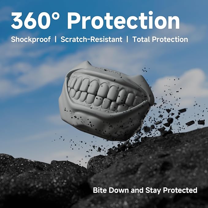 for AirPods Pro 2nd Generation Case, Unique Funny Teeth Design, Soft Silicone Shell, Compatible with Wireless Charging (Rock Gray)