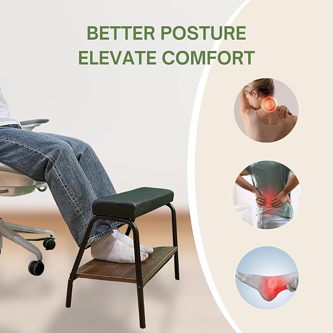 Double Step Footrest Under Desk Versatile Foot Stool Ottoman for Comfortable Desk Work Office Life (Black)