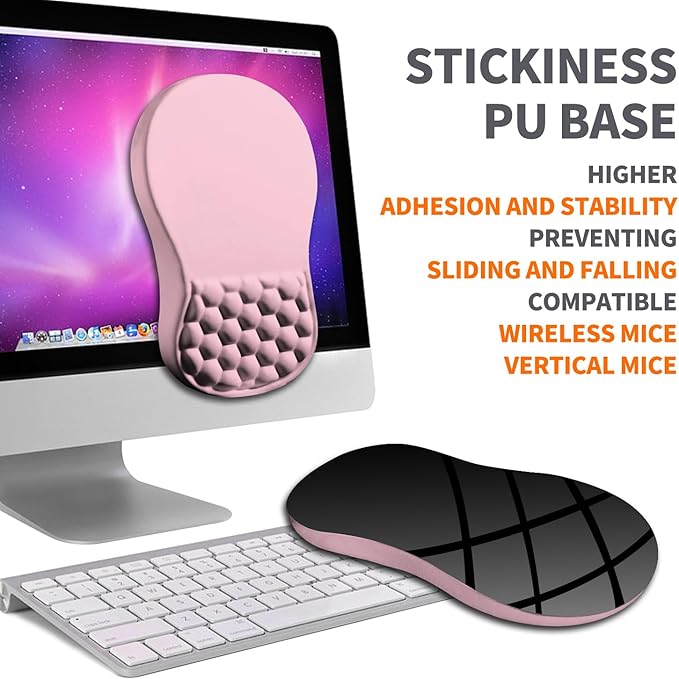 Ergonomic Joint Wrist Support Mouse Pad with Memory Foam Cushion Massage Bump, Carpal Tunnel Pain Relief Mousepad Slope Design for Wrist Rest, 11.8x7.9 in, Thistle