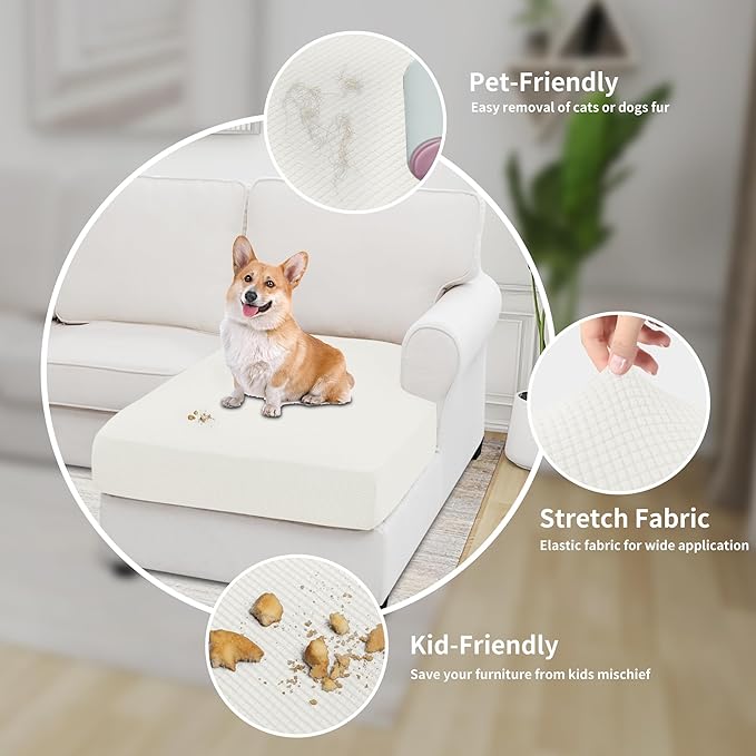 Easy-Going Stretch Sectional Couch Covers 1 Piece Chaise Lounge Slipcover L Shape Separate Cushion Couch Seat Chaise Cover for Both Left/Right Sectional Couch Cream