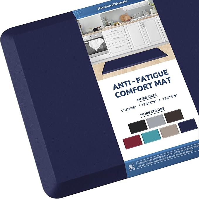 KitchenClouds Kitchen Mat Cushioned Anti Fatigue Kitchen Rug 17.3"x39" Waterproof Non Slip Kitchen Rugs and Mats Standing Desk Mat Comfort Floor Mats for Kitchen House Sink Office (Blue)