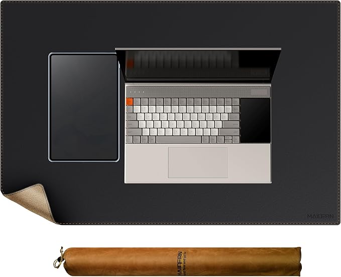 MAIDERN Leather Desk Mat, 31.5” x 24” Reversible Large Desk Pad Mat, Cork & Leather Large Mouse pad for Desk, Waterproof Computer Desk Mat for Gaming Home Office (Black)