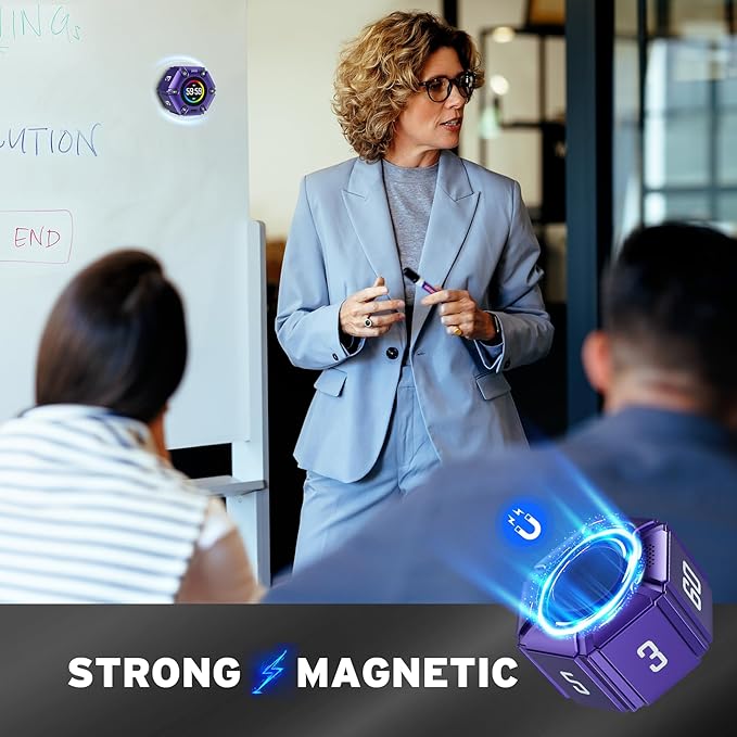 Printers Jack, Productivity Cube Timer, Visual Pomodoro Timer, Mute & Vibration & Adjustable Sound Alert, ADHD, for Office, Study, Work, 3/5/10/25/30/60min & Custom Countdown - Purple