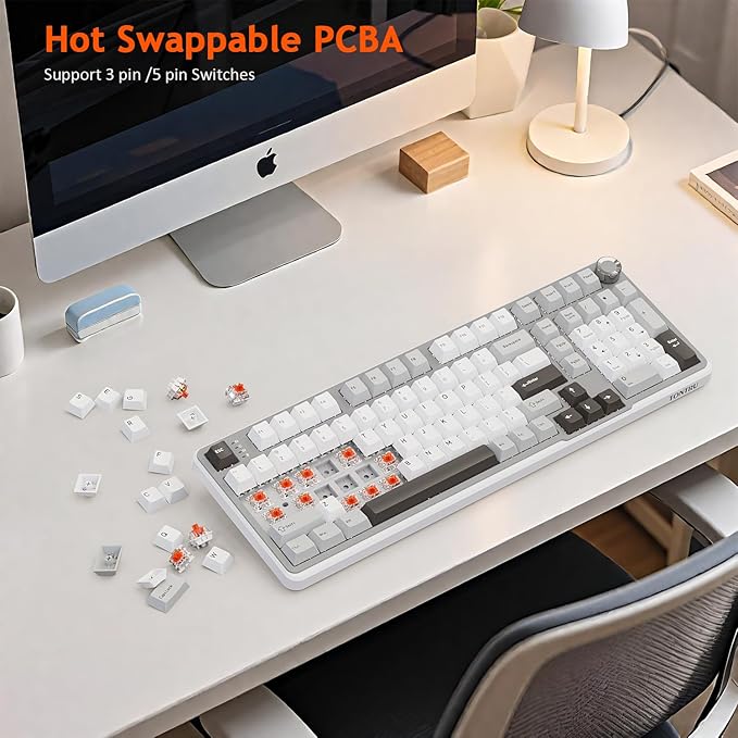 Wireless Mechanical Gaming Keyboard, Tri-Mode Connectivity (Bluetooth 5.0/2.4GHz/USB-C), Hot-Swappable, RGB Backlit,101-Key Layout Keyboard with Volume Knob for PC, Laptop, Tablet