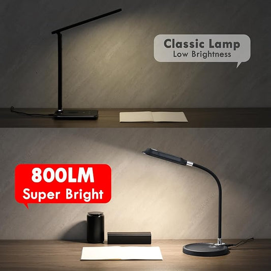 WILIT LED Desk Lamp, 800LM Bright Dimmable Table Lamp with 3 Color Modes, Bedside Lamp with Storage Base, Study Lamp with Adjustable Gooseneck, Reading Lamps for Home Office Dorm (Black)