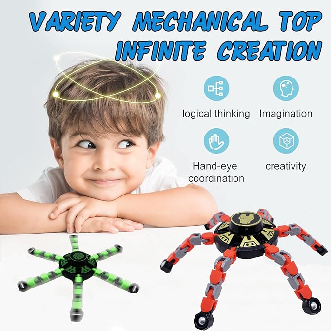 16Pack Fingertip Gyro Toy Mechanical Top DIY Deformation Robot Metal Transformable Spinners Funny Finger Chain Fidget Stress Relief ADD ADHD Astium for Kid Adults