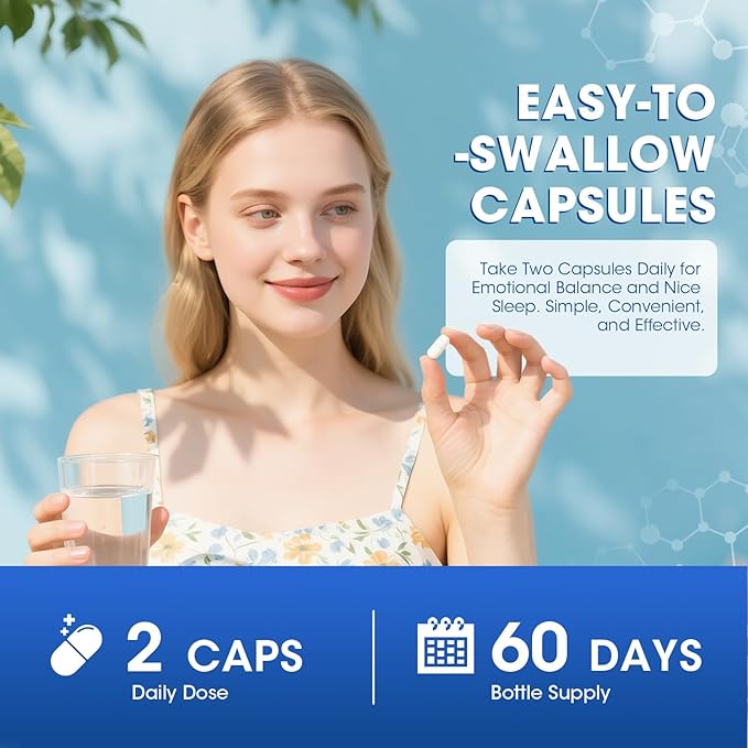 GABA Supplements 750mg with L Theanine, 5HTP, Ashwagandha, Lemon Balm, Ginkgo Biloba, Omega-3, 10 in 1 GABA Calm Capsules for Sleep, Relaxation, Focus, Mood Support, Cortisol Balance - 120CT