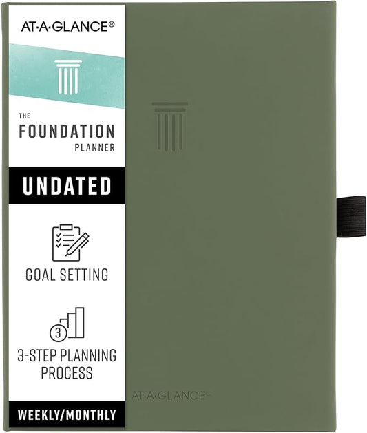 AT-A-GLANCE Foundation Goal Setting Planner, Undated Weekly & Monthly Journal, Track Progress, Create Habits, 5-3/4" x 8-1/4", Green (FD2-200-60)