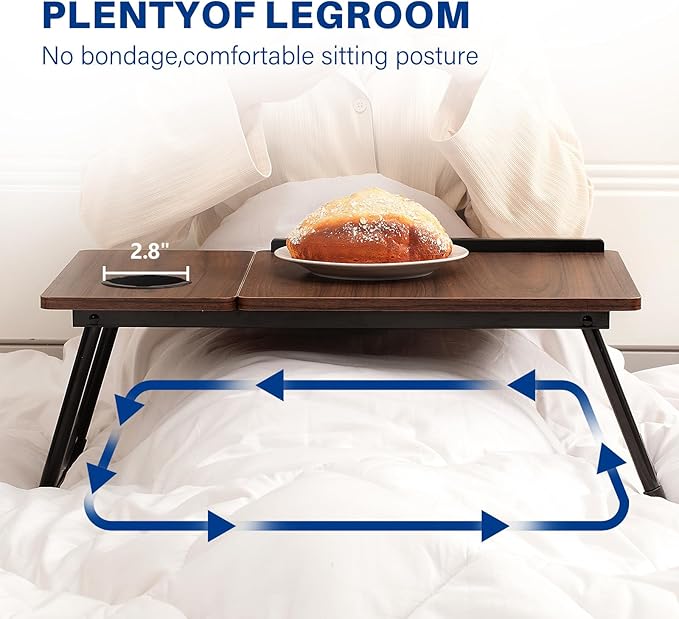 Laptop Desk for Bed Couch, Adjustable Foldable Bed Table with Cup Holder, Breakfast Serving Tray, Portable Laptop Lap Desk Stand for Working Reading Writing Eating Gaming in Bed Sofa Floor(DarkWalnut)