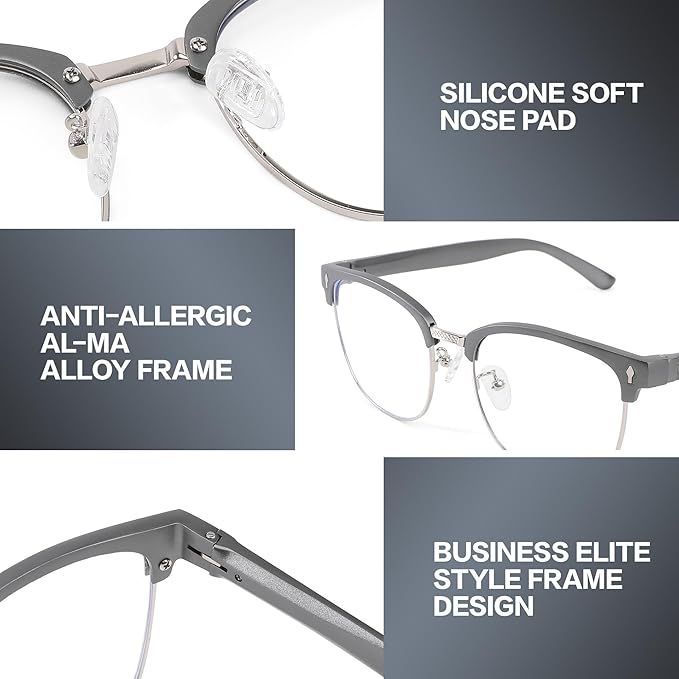 BIRCEN Blue Light Blocking Glasses: Al-Mg Metal Bluelight Computer Clear Glasses for Men Women Anti Eyestrain Office Home