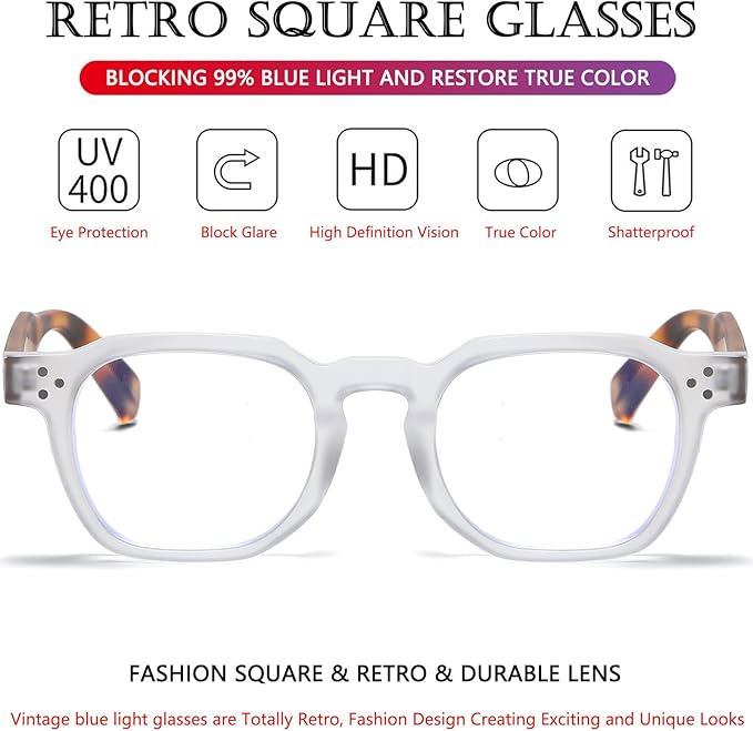 AIEYEZO Retro Blue Light Glasses for Men Women Square Thick Framed Eyeglasses Trendy Vintage Computer Glasses