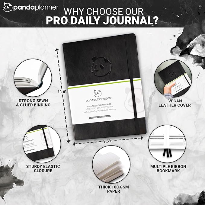 Panda Planner Pro 2025-2026 – 6 Month Large 8.5x11 Undated Academic & Productivity Planner – Weekly, Monthly & Daily Agenda, Calendar Organizer, Work Planner, and Personal Development Tool – Large, Black