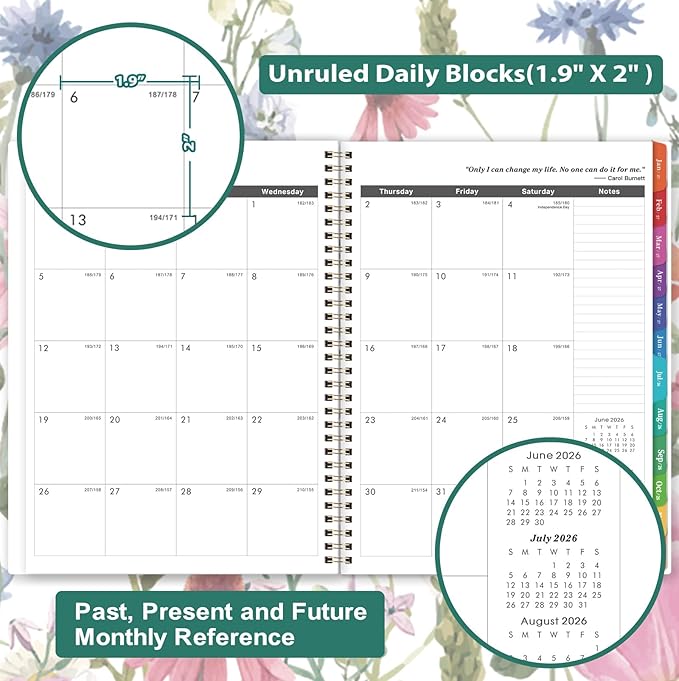 2026-2028 Monthly Planner- 3 Year Planner 2026-2028, Jan. 2026 - Dec. 2028, 3 Year Calendar 2026-2027-2028 monthly planner, 9" x 11", 36 Month Calendar with Colourful Tabs + Back Pocket - Flowers