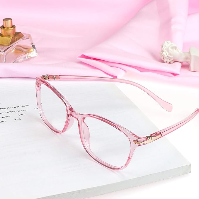 VisionGlobal Blue Light Blocking Glasses for Women, Anti Eyestrain, Computer Reading, TV Glasses, Stylish Square Frame, Anti Glare(Clear Pink,+2.75 Magnification)
