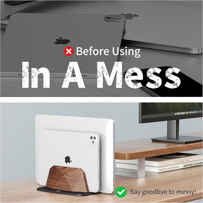 Vertical Laptop Stand - Dual Slots Walnut Adjustable Laptop Holder,Desktop Dock Compatible with All MacBook, Surface,Chromebook,Dell & More(Walnut)