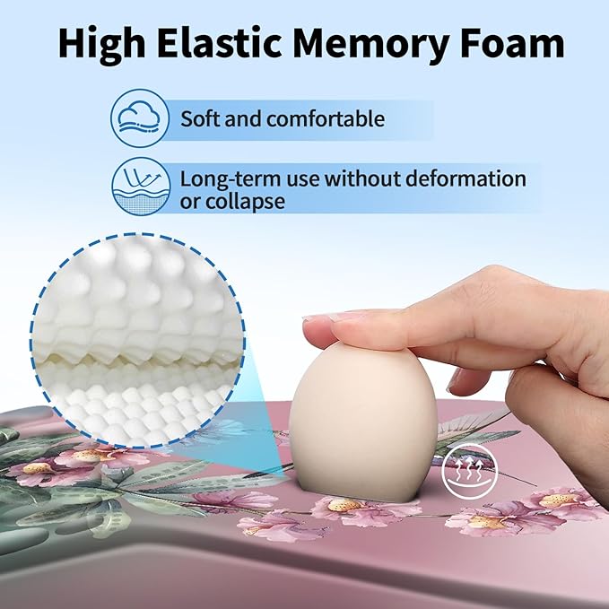 Ergonomic Mouse Pad with Wrist Rest Support, Mousepad with Comfortable Memory Foam Wrist Rest and Non-Slip PU Base for Pain Relief, Computer, Laptop, Office, Home (Hummingbird)