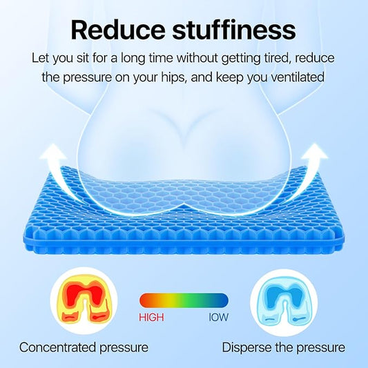 Gel Seat Cushion, Cooling seat Cushion (Super Large & Thick), Breathable Honeycomb Design Absorbs Pressure Points Seat Cushion, Gel Cushion for Office Chair, Home Car seat Cushion for Wheelchair