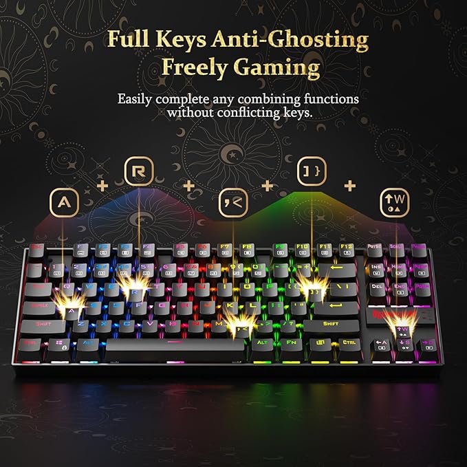 Redragon K552 Mechanical Gaming Keyboard, 87-Key Compact, LED Gaming Keyboard with Red Switches, Anti-Ghosting, Metal Frame for PC Gaming & Typing, Beginner-Friendly (Black)