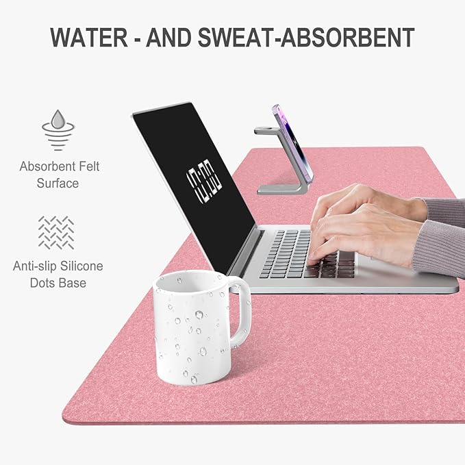 Auhoahsil Felt Desk Mat, Minimalist Large Mouse Pad XXL 35.5 x 15.7 in, Desk Matt for Desktop, Keyboard, Laptop, Computer, Office, Work from Home, Gaming, Pink