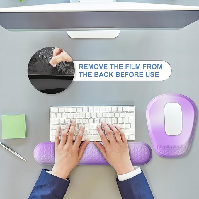 Mouse Pad with Wrist Rest, Comfortable Memory Foam Wrist Rest for Computer Keyboard, Ergonomic Mouse Pad Set for Easy Typing & Pain Relief - Gradient Purple