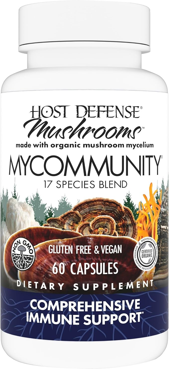 Host Defense MyCommunity Capsules - 17 Species Blend Mushroom Supplement for Immune Support - Herbal Aid with Lion's Mane, Reishi. Chaga, Cordyceps, Turkey Tail & More - 60 Capsules (30 Servings)*