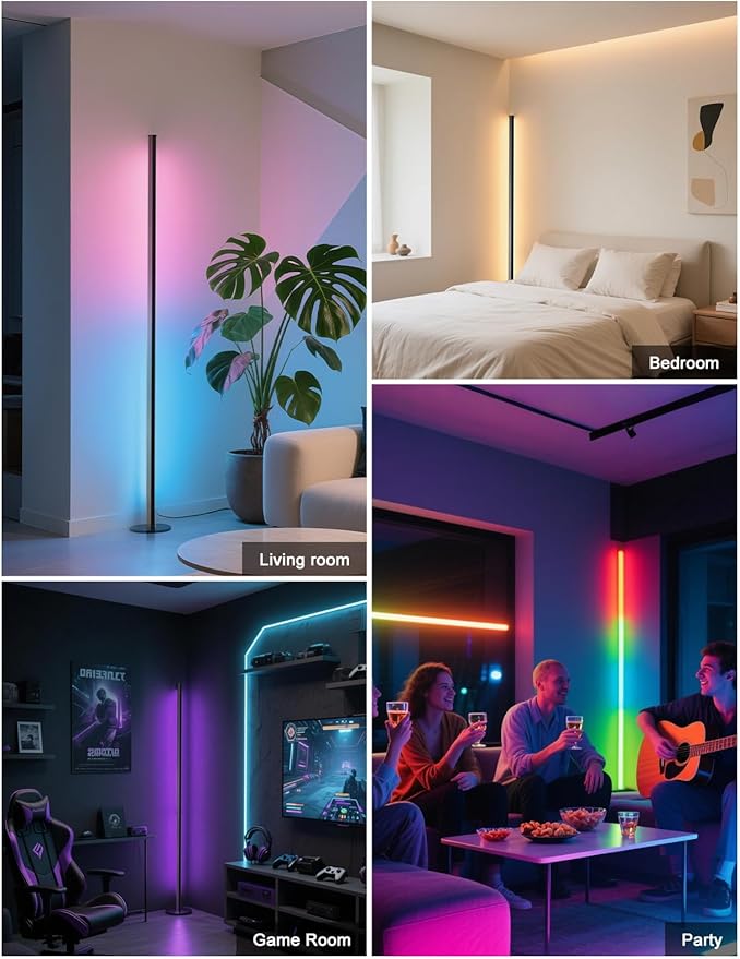 Corner Floor Lamp Work with Alexa, Smart LED Corner Lamp 55", APP & Remote Control with Music Sync, 16 Million Colors & Timer, Color Changing Ambient Lighting for Living Room Bedroom Game Room