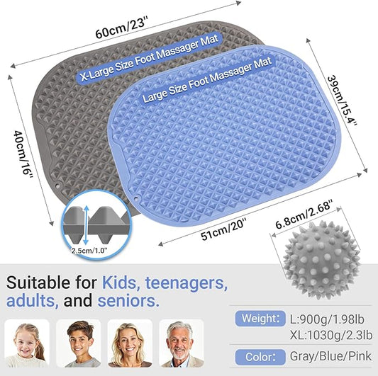 Upgrade Silicone Foot Massage Mat with Dual-Side Usage, Large Reflexology Mat for Feet Relaxation, Foldable Foot Acupressure Mat, Portable Standing Desk Mat for Pain, Fatigue Relief(Blue-XL)
