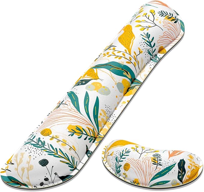 Dapesuom Enlarge Keyboard Wrist Rest, Memory Foam Wrist Cushion for Desk Mats Support, Typing Pain Relief Keyboard Mouse Pad Rests Set with Non-Slip Base for Gaming Laptop Computer, Watercolor Floral