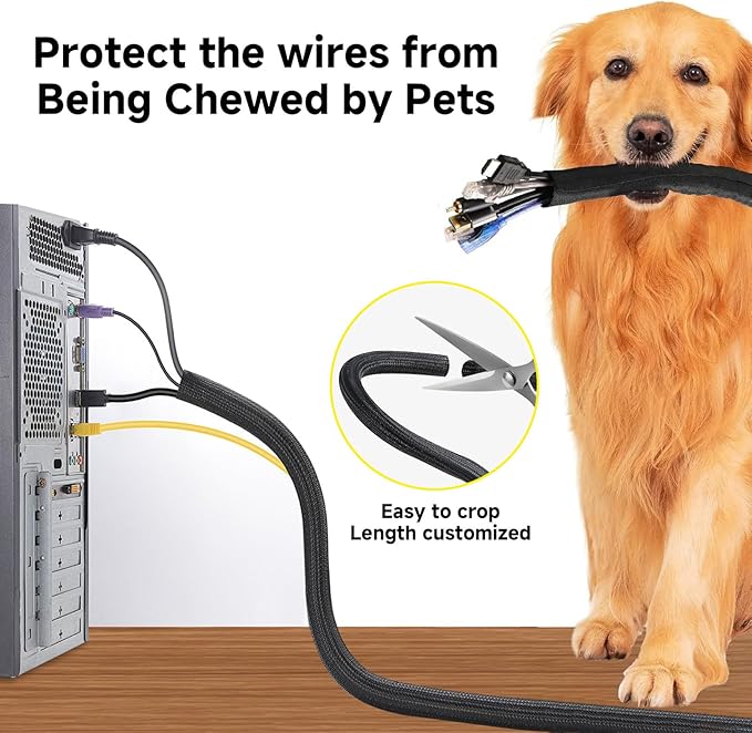 10ft 1 inch Cable Hider Wire Loom, Cable Sleeve Cord Protector for USB Cable, Wire Protector Management for Computer Electrical Wire Power Cord Audio Video Cable, Black