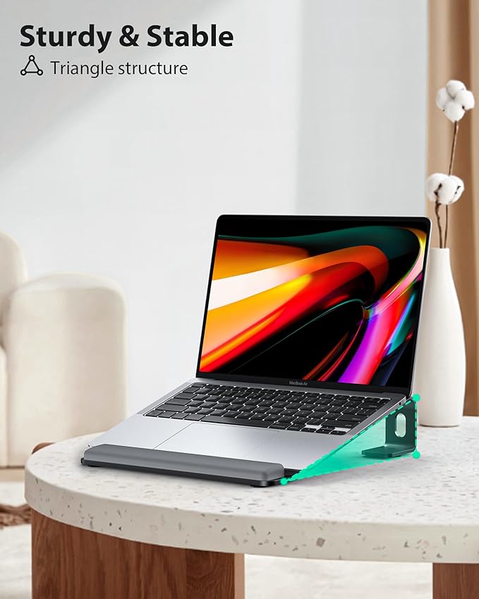 NTMY Laptop Stand for Desk with Wrist Support, Aluminum Computer Stand for Laptop,Ventilated Ergonomic Holder Mount Riser for MacBook Air/HP/Dell/Acer/Lenovo 10-17.3'' (Black)