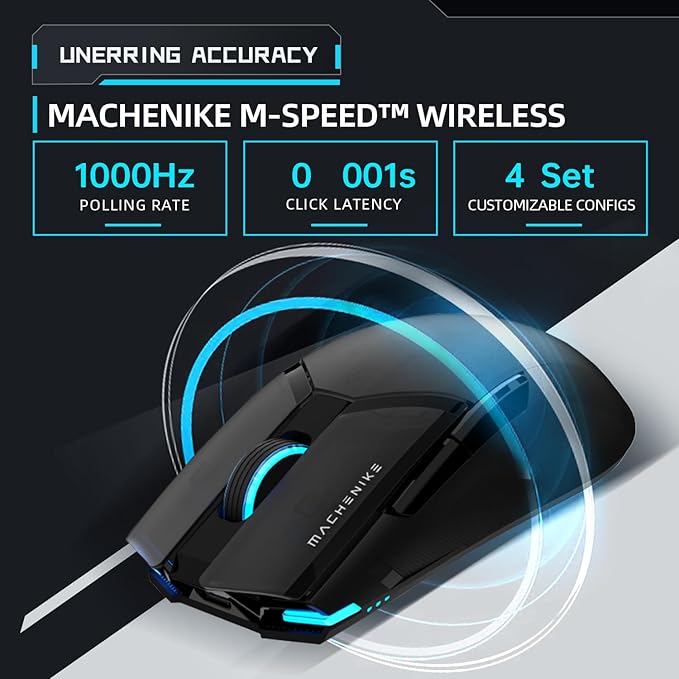 Machenike Wireless Gaming Mouse,26,000 DPI,PAW3395 Sensor,RGB Backlit,Ergonomic Design,6 Programmable Buttons,Long Battery Life,Ultra-Lightweight,White Gaming Mice Compatible with PC, Mac