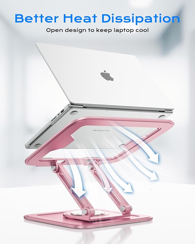 Adjustable Laptop Stand, Computer Stand with 360 Rotating Base, Ergonomic Laptop Riser Mount for Desk Foldable Protable Computer Desk Fits with MacBook Pro Air (10-16") - Pink
