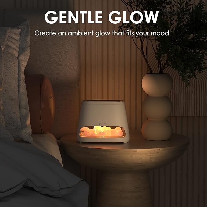 SALKING 2-in-1 Himalayan Salt Lamp & Ultrasonic Essential Oil Diffuser, Aromatherapy Diffuser Cool Mist Humidifier, Original Salt Therapy Lamp, 100% Pure Himalayan Salt, Ambient Glow, 150ml (White)