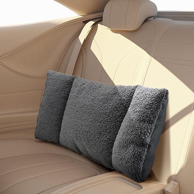 Queekay Fleece Lumbar Support Pillow 3 Section Back Pillow Office Chair for Back Support Comfortable Lumbar Cushion for Car Seat Pain Relief Sofa Rest(Gray)