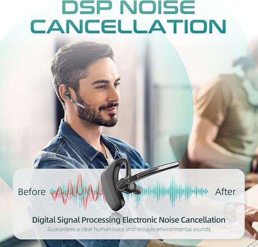 Bluetooth Headset Wireless Earpiece with 450mAh Charging Case USB Dongle Noise Canceling Mic for PC Computer, Laptop, Cell Phones, Remote Work, Call Center, Trucker Work, Business