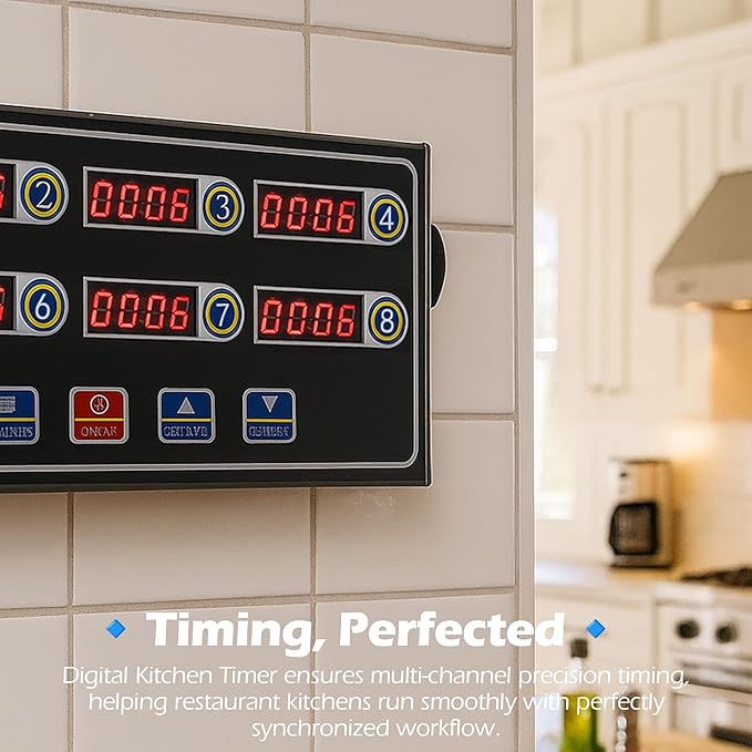 8-Channel Digital Kitchen Timer, Commercial Kitchen Timers for Cooking with Loud Alarm, Independent Settings, Multi-Chanel Countdown, Clock Reminder for Restaurant, Frying, Bakery, Coffee