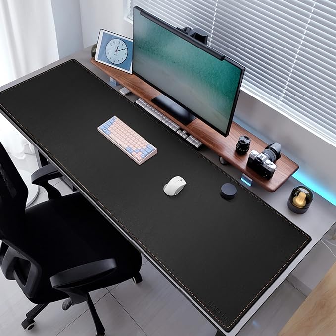 MAIDERN Cork & Leather Desk Mat, 63' x 23.6' Large XXL, Full Size Reversible Desk Pad Protector for Gaming & Home Office (Black)