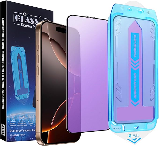 2-Pack Anti Blue Light Matte Screen Protector for iPhone 16 Pro Max, 9H Tempered Glass, Full Coverage, Anti-Fingerprint, Auto Dust-Elimination, No Bubble, Easy Installation