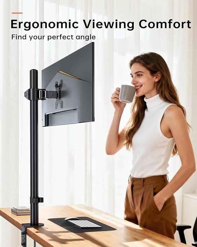 Single Monitor Stand for 13-27'' Wide Monitor Desk Arm up to 17.6lbs Adjustable Stacked Double Mount with C-Clamp 75x75/100x100 VESA