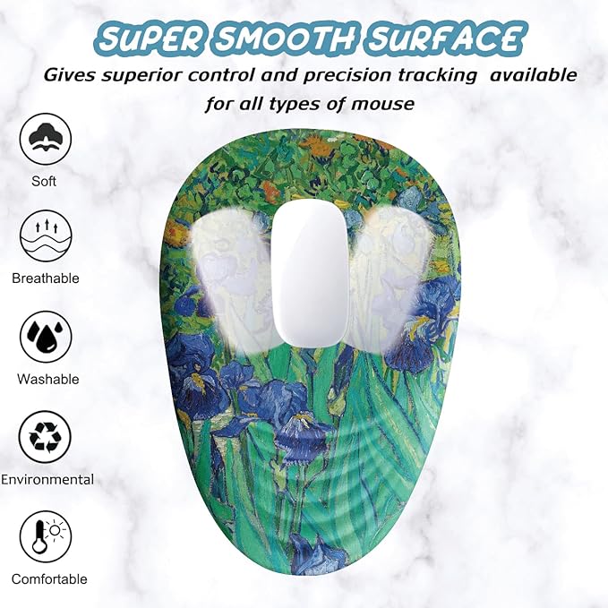 Ergonomic Mouse Pad Wrist Support, Floral Mouse Pad with Wrist Rest, Non-Slip PU Base MousePads with Foam Massage Design for Pain Relief, Desk, Office, Home, Van Gogh Flower