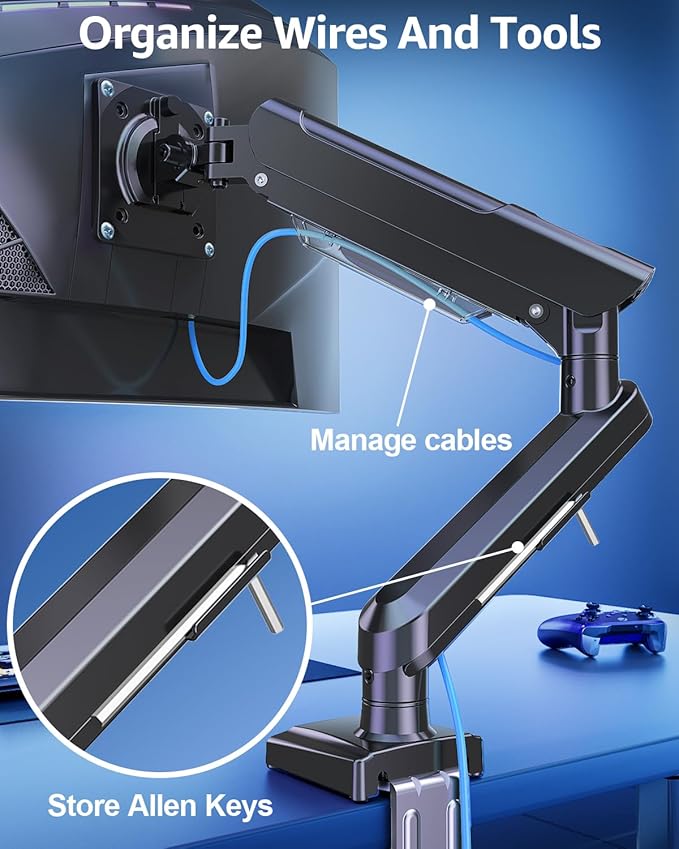 Single Monitor Mount for 22 24 27 32 inch Screen, Gas Spring Arm Holds 4.4-22 lbs, Monitor Desk Mount, Gaming & Home Office Use, VESA 75x75mm & 100x100mm, Freelift Pro Black