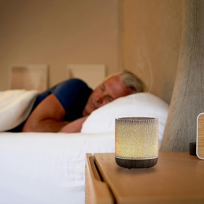 Essential Oil Diffuser 7 fl oz 200ml with Fabric Cover and Night Lamp | Ultrasonic Aroma Diffuser | Humidifier w Lights | Room Decor | Small Humidifier for Bedroom | Gift (Dark Brown)