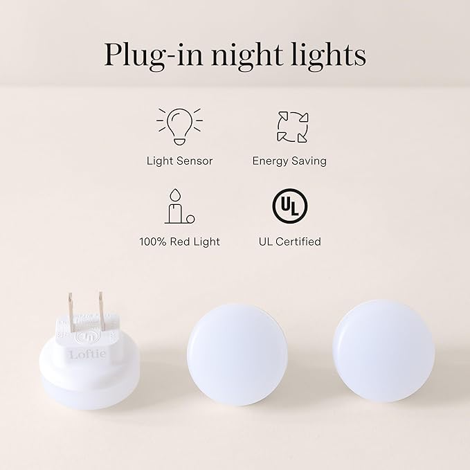 Loftie Night Lights Plug into Wall - 0.5W Plug in Night Light - Red Glow, Wall Light Sensing Dusk to Dawn - 2000K, UL Certified - Nightlight for Bathroom, Hallway, Bedroom Decor, Kitchen, 3-Pack