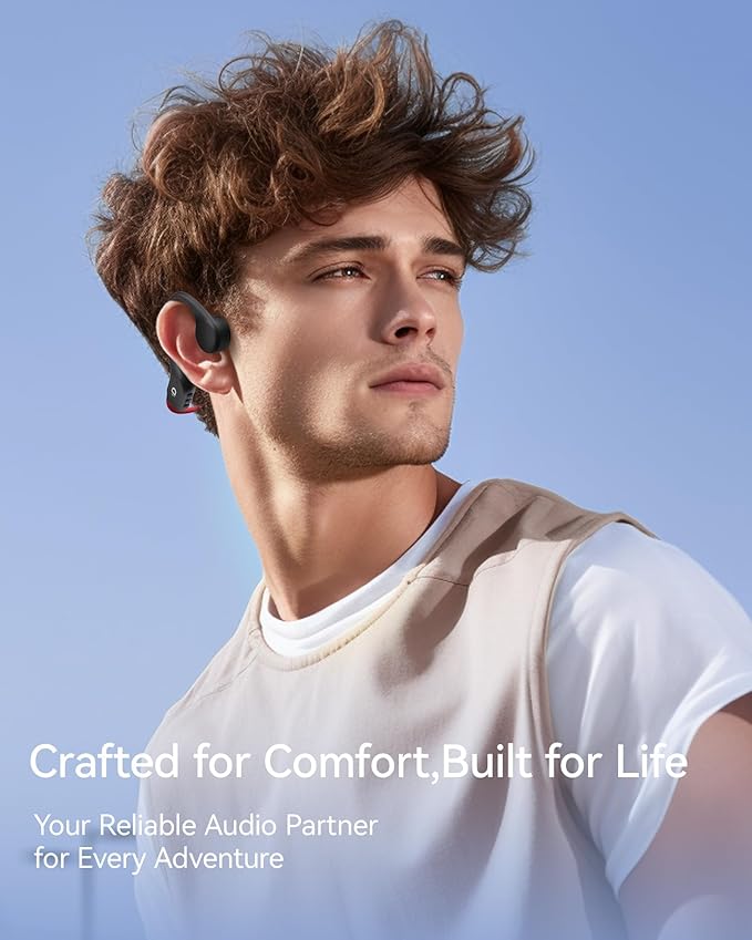 Open Ear Sport Headphones, Soft Silicone Wireless Bone Conduction Earphones, Powerful Bass, 10H Lasting, Multipoint Capable, Quick Charge, Built-in 32GB MP3