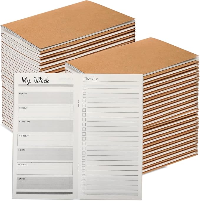Qilery 100 Pcs 2025-2026 Daily Weekly Planner Bulk Christmas Employee Appreciation Gifts Small Pocket Journal to Do List Goals Notepad for Coworkers Teacher Students Team (Kraft Paper Color)