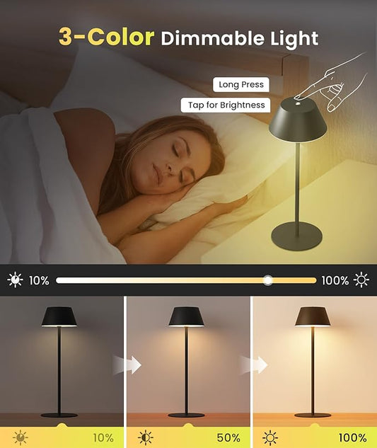 LOFTEK Cordless Table Lamp, 5200mAh Battery, 3 Adjustable Height, 3 Colors Smooth Dimming, Outdoor LED Light Waterproof for Dining Room, Bedroom, Bar, Restaurant, Patio, Camping (Black)